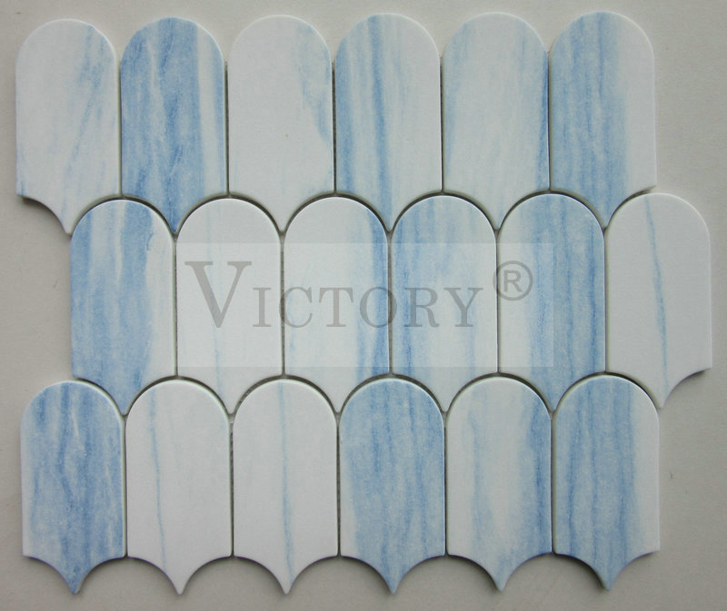 Mosaic White Tile –  Marble Look Recycle Glass Mosaic Piano Key Shape Stone Mosaic Recyled Glass Mosaic for Interior China Factory Glass Mosaic Marble Stone Recycled Glass Mosaic Tile for Ki...