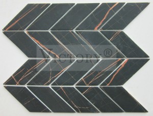 Indoor Matt Black Art Wall Glass Mosaic Tile Recycled Wall Tile for Building Project Bathroom Waterproof Tiles Arrow Shape Stone Recycled Glass Mosaic