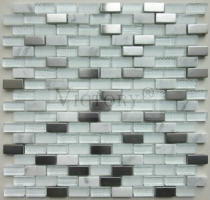 Glass and Stainless Steel Floor Mosaic Tile Splashback High Quality Durable Stainless Steel Glass Stone Mosaic Tiles for Sale for Kitchen Backsplash Decoration
