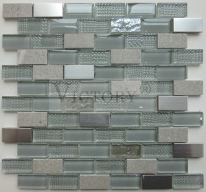 Glass and Stainless Steel Floor Mosaic Tile Splashback High Quality Durable Stainless Steel Glass Stone Mosaic Tiles for Sale for Kitchen Backsplash Decoration
