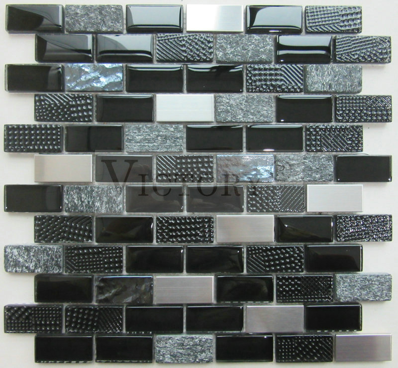 Glass and Stainless Steel Floor Mosaic Tile Splashback High Quality Durable Stainless Steel Glass Stone Mosaic Tiles for Sale for Kitchen Backsplash Decoration Featured Image