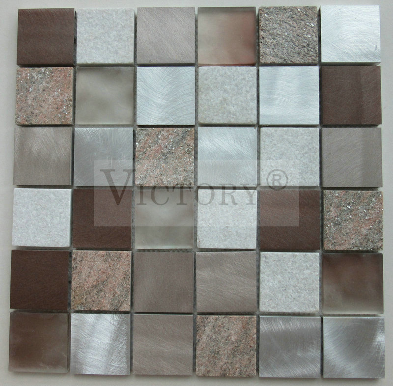 Mosaic Floor Tile Wholesale –  European Style Wall Background Crystal Aluminum Metal Mix Glass Stone Mosaic – VICTORY MOSAIC