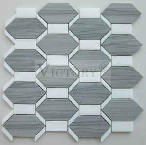 Hexagon Mosaic Floor Tile Marble Mosaic Backsplash Carrara Mosaic Tiles Hexagon White/Black/Gray Marble Stone Mosaic Tile for Kitchen Backsplash
