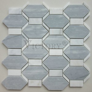 Hexagon Mosaic Floor Tile Marble Mosaic Backsplash Carrara Mosaic Tiles Hexagon White/Black/Gray Marble Stone Mosaic Tile for Kitchen Backsplash