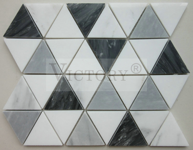 Diamond Tile Mosaic –  Triangle Marble Mosaic Marble Mosaic Floor Tile Carrara Marble Mosaic Tiles Natural Stone Mosaic Tile Stone Mosaic Art Gray Triangle Pattern Decorative Wall Tile Marbl...