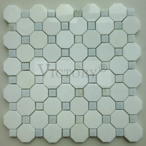 Natural Stone Mosaic Tile Stone Mosaic Backsplash Carrara Mosaic Tiles Grey Mosaic Tiles Mix Color Rhombus Shape Marble Stone Mosaic for Apartment Decoration Design White Mosaic Natural Stone Marble Mosaic
