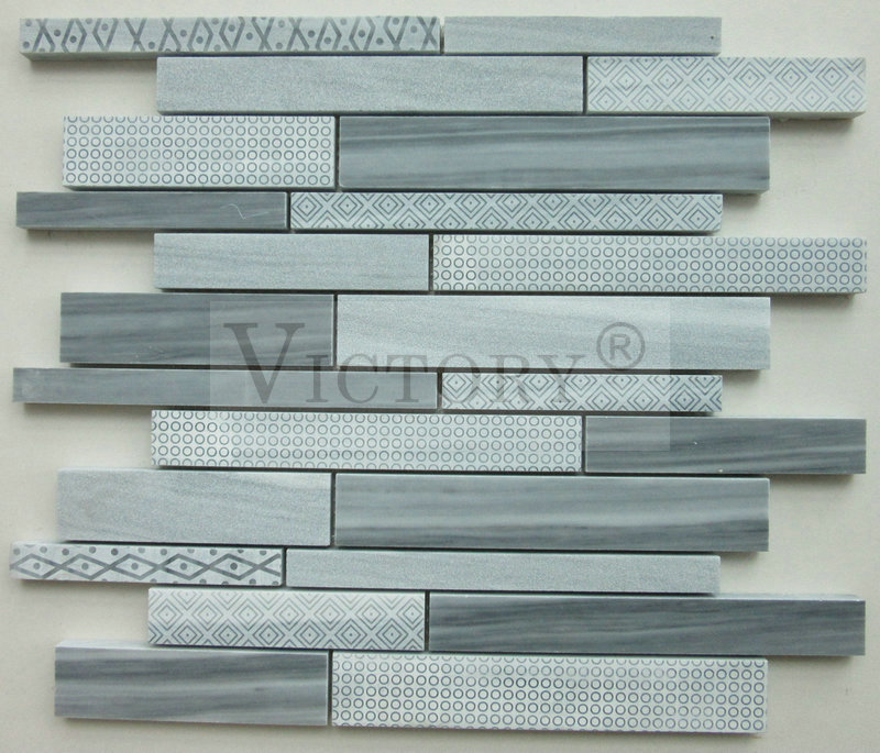 Hot Sale Wall Decor Carving Marble and Stone Mosaic Tiles Bathroom Wall Backsplash White Glass Mixed Stone Mosaic Tile Price Featured Image