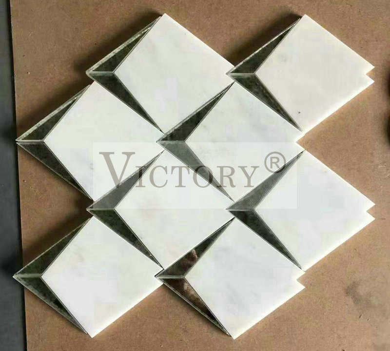 Picket Mosaic Tile –  Waterjet Mosaic Tile Mosaic Kitchen Backsplash Mosaic Bathroom Tiles Mosaic Tile Fireplace Natural White Marble Stone Waterjet Art Patterns Mosaic for Home Decorative W...
