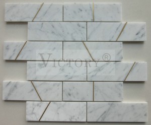 China Diamond Mosaic Tile –  Marble Stone Mixed Golden Copper Strips Blend Mosaic for Wall and Backsplash – VICTORY MOSAIC