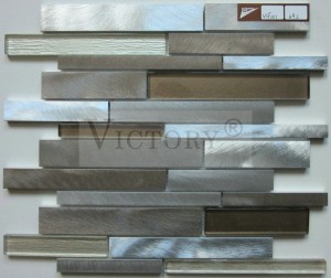 High Quality Beige Mix Brown Aluminum Blend Glass Mosaic Kitchen Wall Strip Backsplash High Quality Aluminum Blend Glass Mosaic