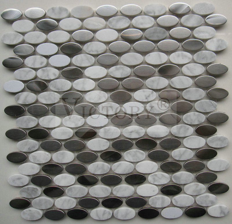 China Metal Mosaic Wall Art –  High Quality 304 Stainless Steel Mix Marble Mosaic Tile Irregular Shape Kitchen Backsplash Brushed Silver Metal Stainless Steel Mosaic – VICTORY MOSAIC