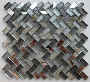 Brown/Gray Backsplash Herringbone Glass Mosaic Tile for Wall Decoration Dream House Mosaic Light Grey Design Strip Shape Glass Crystal Mosaic Deco Tile