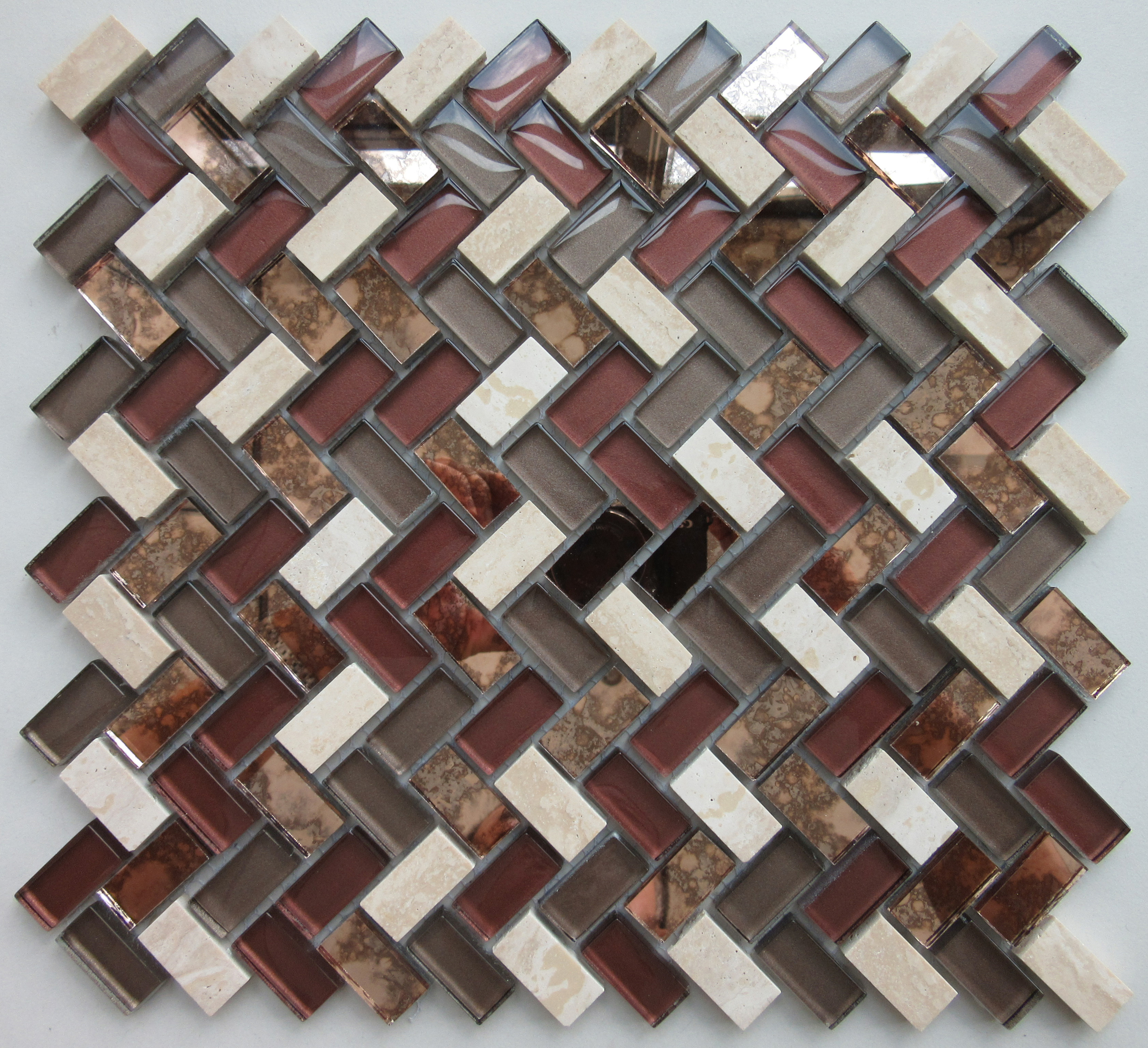 Mosaic Backsplash Ideas –  Brown/Gray Backsplash Herringbone Glass Mosaic Tile for Wall Decoration Dream House Mosaic Light Grey Design Strip Shape Glass Crystal Mosaic Deco Tile – VIC...