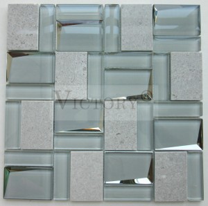 Crystal White and Black China Marble Mosaic Blend Mirror Glass for Kitchen Wall Luxurious Home Decoration Bright Color Bevel Glass White Mirror Mosaic Tile Brick 3D Wall Tiles Mosaic