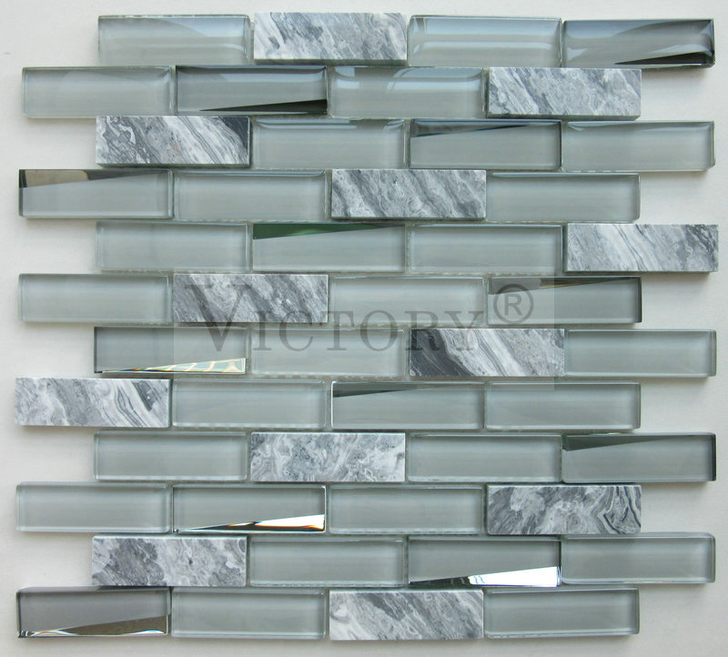 Metal Mosaic Factory –  Rectangle Mosaic Tiles White Glass Mosaic Tile Carrara Marble Mosaic Tiles Glass Mosaic Tile Backsplash – VICTORY MOSAIC