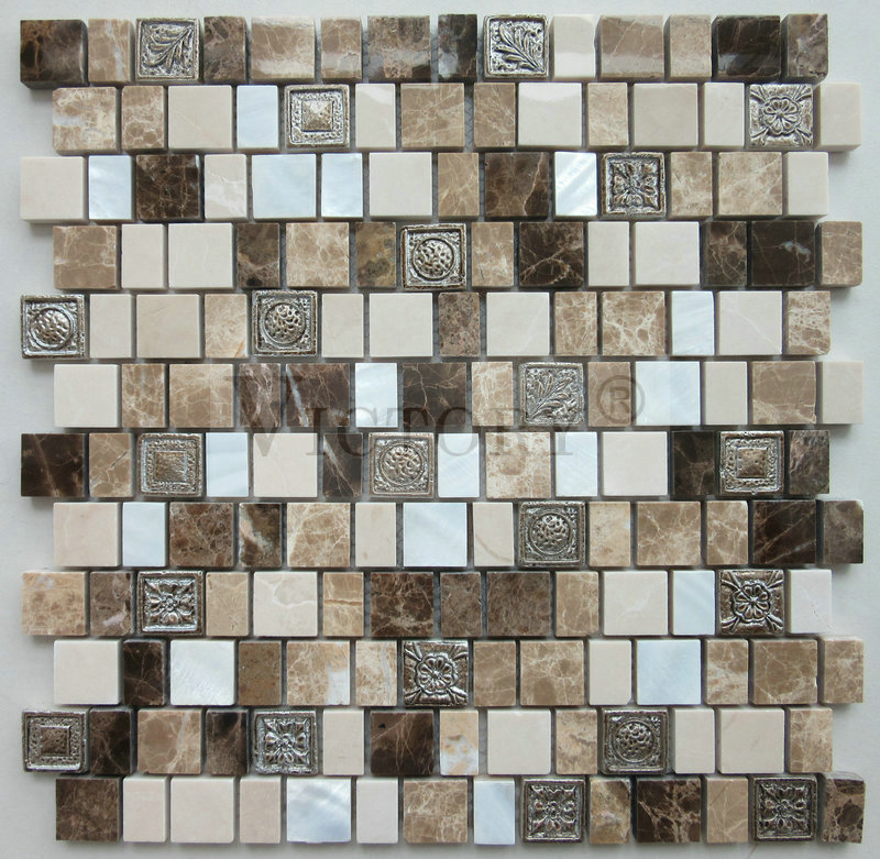 Wholesale Glass Mosaic –  Kitchen Backsplash Decorative Shell Pattern Crystal Stone Mosaic Tile Factory Handmade Shell Mix Crystal Emperador/Perlino Bianco Marble Mosaic Tile – VICTORY...