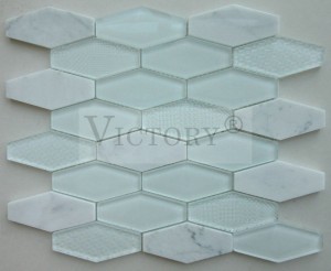 Good Price Hexagon Diamond Shape Marble Super White Glass Mosaic Tiles for Sale for Wall Decor