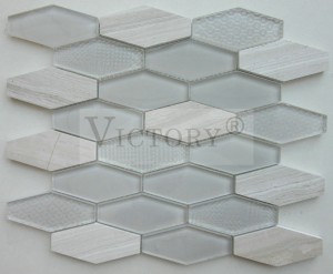 Good Price Hexagon Diamond Shape Marble Super White Glass Mosaic Tiles for Sale for Wall Decor