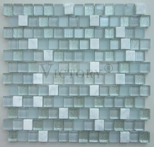 China Colorful Mosaic Tile –  TV Background Decorative Strip Mix Glass Marble Mosaic for Wall Tile Gradient Designed Modern Style Unique Natural Marble Glass Marble Mosaic Tiles – VICT...