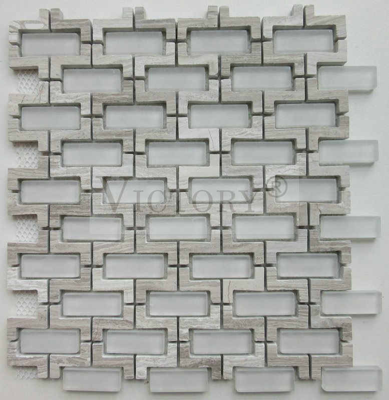 Mosaic Tile Puzzle –  Beautiful Glass Mosaic Tile with Stone Veins for Wall in Bathroom/Kitchen Stone Wall Tile Tiles Mosaics in Marble Mosaic Patterns for Walls Waterjet Mosaic Tile Marble ...