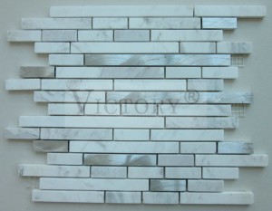 Strip Stone Mosaic Waterjet Mosaic Tile Black And White Mosaic Tile White Mosaic Backsplash Natural Marble Stone Mosaic, Shaped Marble Mosaic for Home Decoration