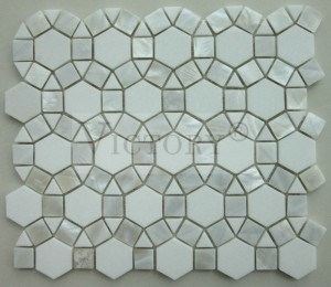 Modern Metal and Stone Mosaic Nice Design Flower Shape Marble Waterjet Mosaic Stone Waterjet Mosaic Tile Flower Mosaic Carrara Marble Mosaic Tiles Marble Mosaic Tile Backsplash