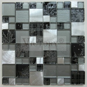 China Glass Mosaic Tile Art Supplier –  Metal Mosaic Glass And Stone Mosaic Tile Mosaic Backsplash Mosaic Border Tiles – VICTORY MOSAIC