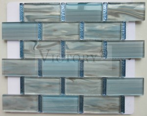 Glossy Strip Laminated Glass and Aluminium Mosaic Tile Kitchen Backsplash Customize Designs Fantasy Color Glass and Metal Mosaics for Wall