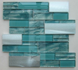 Glass and Metal Mosaic Random Strip Glass and Aluminium Mosaic Tile Crystal Wall Tile Glass Strip Mixed Metal Mosaic Glass Tile