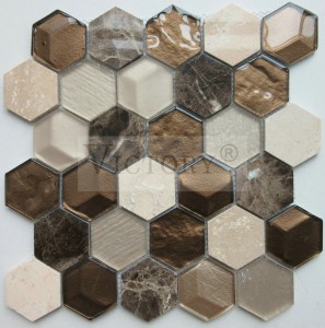 USA Style 3D Crystal Glass Mosaic Tile for Modern Wall Decoration White Travertine/Biancone/CreamMaifil/Emperador Marble Mixed Glass Mosaic Tiles Hexagon Shape for Home Hotel Bathroom Kitchen Wall ...