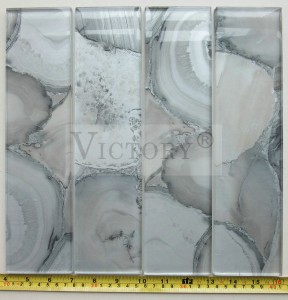 Newest Art Designed White Glass Tile for Wall Decoration 75X300mm Rectangle Laminated Glass Mosaic Kitchen Tile Best Selling White Agate Marble Designs Glass Tile