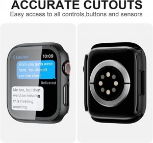VEMOSUN Watch Tempered Glass Screen Protector for Apple Watch Series 7 41mm, Slim Protector Bumper Full Coverage Hard PC Cover HD Slim Case for iWatch 41mm Accessories, Clear + Clear