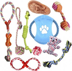 Kundenspezifisches 10er-Pack langlebiges Baumwoll-Hundespielzeug, interaktives, quietschendes Hundespielzeug, Kauspielzeug für Haustiere