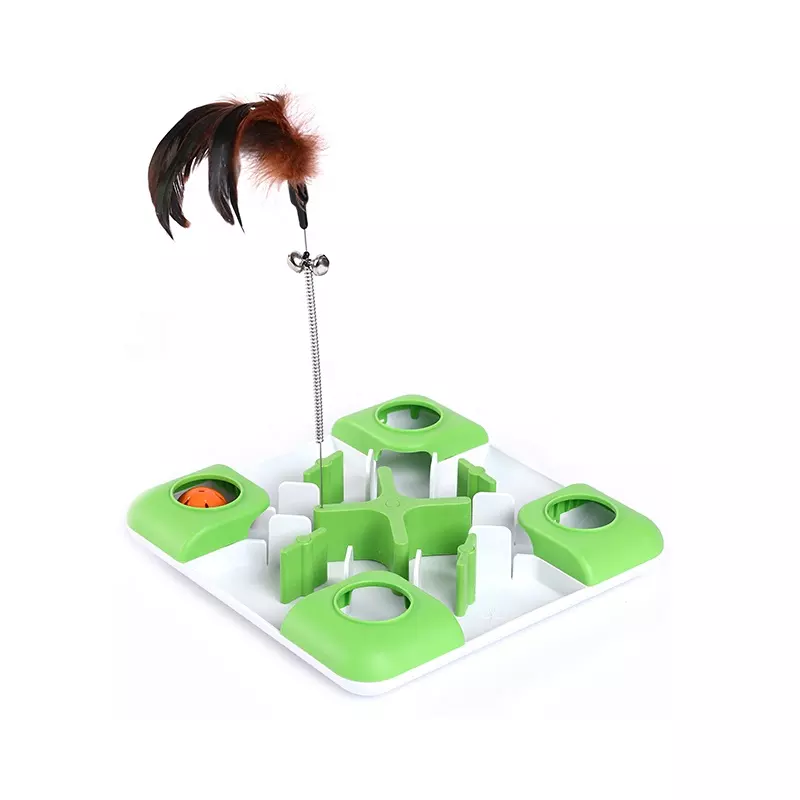 Puzzle-Labyrinth, Futtersuche, interaktive Federfeder, neckender Katzenstab