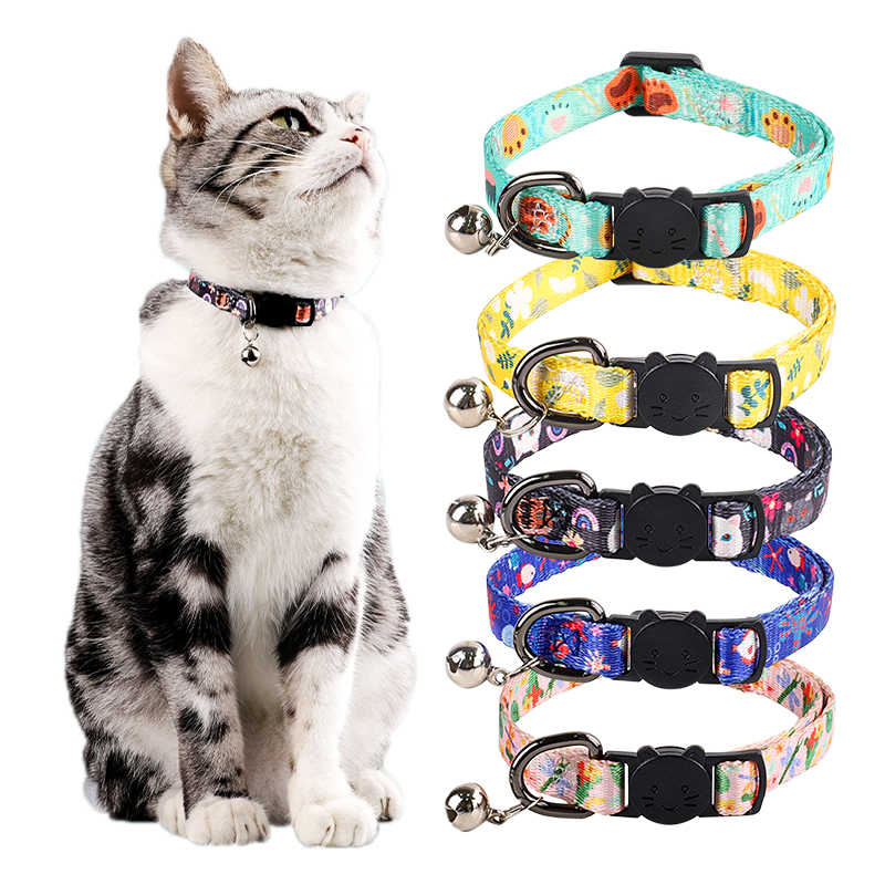 Custom Printed Pattern Adjustable Pet Collars with Bell