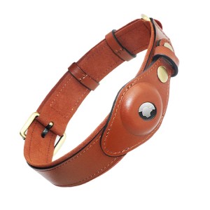 Nahiangay nga Airtag Adjustable Cowhide Leather Pet Collar