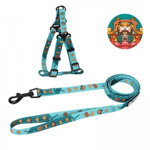 Funny Pattern Adjustable Easy Walking Dog Harness Leash Set