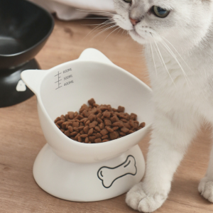 Ciotola per alimenti per animali domestici rialzata in ceramica con segni di spunta