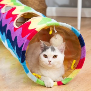 Engros Rainbow Interactive Cat Tunnel Legetøj med bold