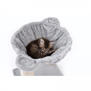 Diskon Besar Furnitur Hewan Peliharaan Pohon Kucing Sisal Kayu Mewah dengan Tempat Tidur Gantung