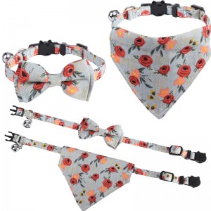Adjustable Floral Cotton Flower Dog Bandana Collar Set