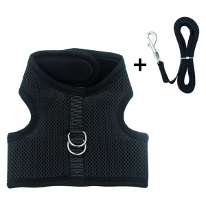 Durable Adjustable Black Mesh Walking Cat Harness Vest