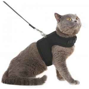 Durable Adjustable Black Mesh Walking Cat Harness Vest