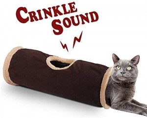 Collapsible Suede Hideaway Cat Crinkle Tunnel Toy with Ball