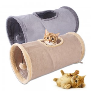 공이 있는 접이식 스웨이드 은신처 고양이 크링클 터널 장난감