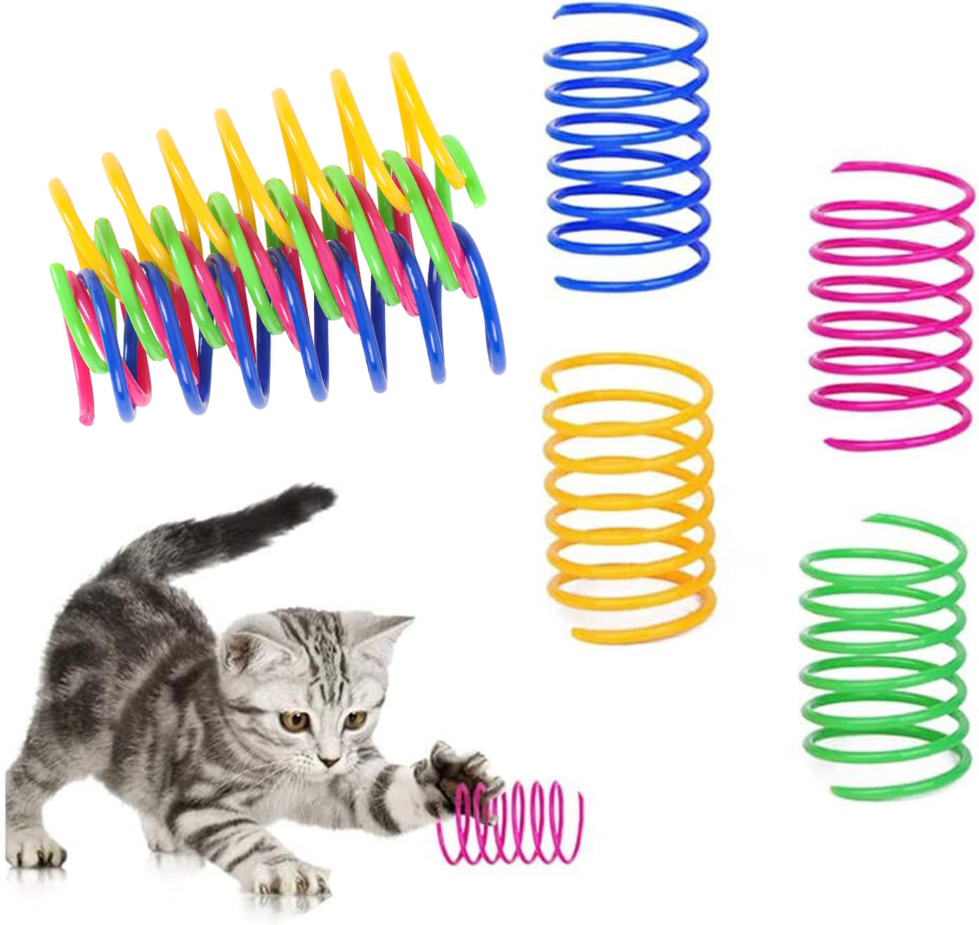 4 Fakitin Dogaran Filastik Cat Karkashe Spring Interactive Cat Toy