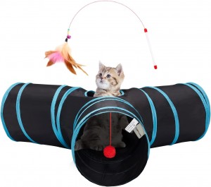 Hot Sale 3 නාලිකා කඩාහැලෙන Cat Tunnel Tube Toy with Ball