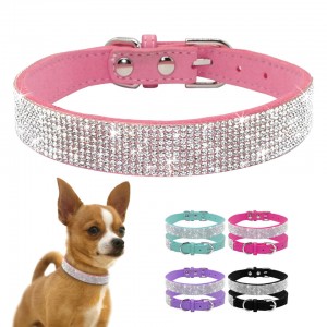 Kulit Suede alus Crystal Diamond Pet Puppy Collar