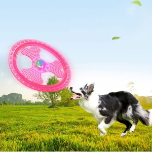 Sab nraum zoov Hmo Ntuj Ua Si Soft Dog Teeb LED Flying Disc Toy