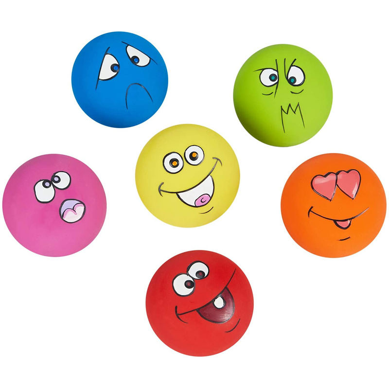 Funny Squeaky Face Latex Interactive Dog Chew Toy Ball